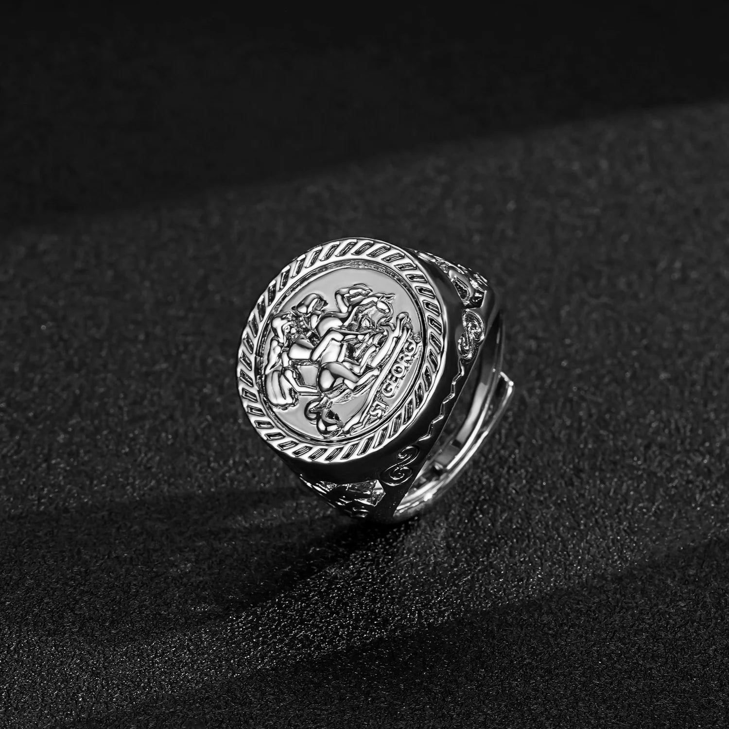 New Silver St George Dragon Slayer Sovereign Adjustable Ring – Bling ...