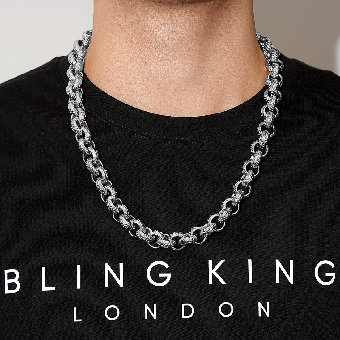 Silver Leopard-Print Patterned Belcher Chain 15mm