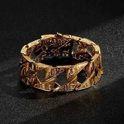 New 26mm Gold-Filled Ornate Chaps Cuban Curb Bracelet – 9-Inch