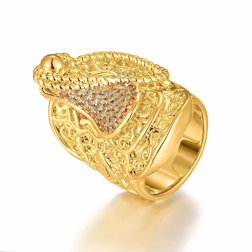 Heavy Gold XXXL Saddle Ring with Stones, Size V