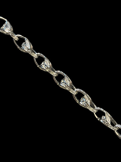 10mm Silver 3D Patterned Tulip Bracelet 8/9.2 Inches