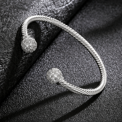 New 4mm Silver Ball Torque Bangle Bracelet with Stones 7.5/8 Inch