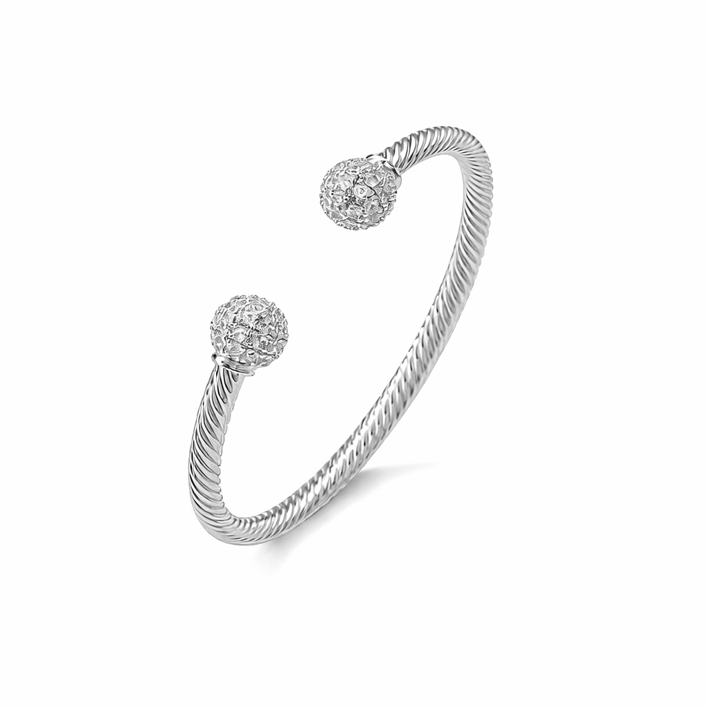 New 4mm Silver Ball Torque Bangle Bracelet with Stones 7.5/8 Inch