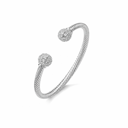 New 4mm Silver Ball Torque Bangle Bracelet with Stones 7.5/8 Inch