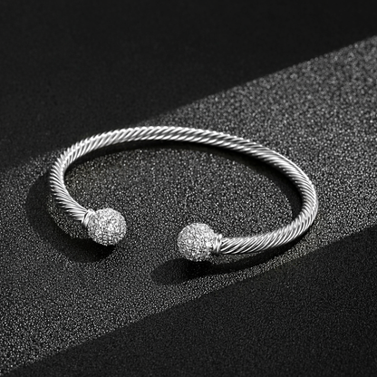 New 4mm Silver Ball Torque Bangle Bracelet with Stones 7.5/8 Inch