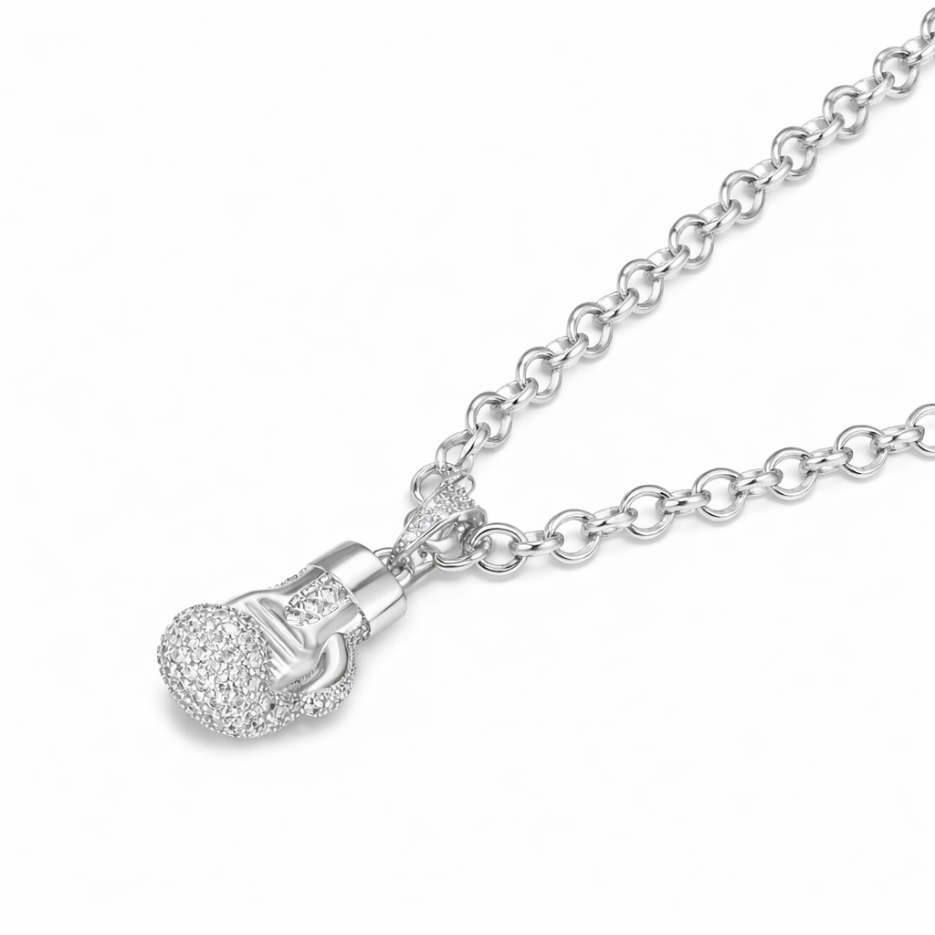 Silver Filled | Boxing Glove Pendant Necklace | 22" Cuban Chain For Men Women&