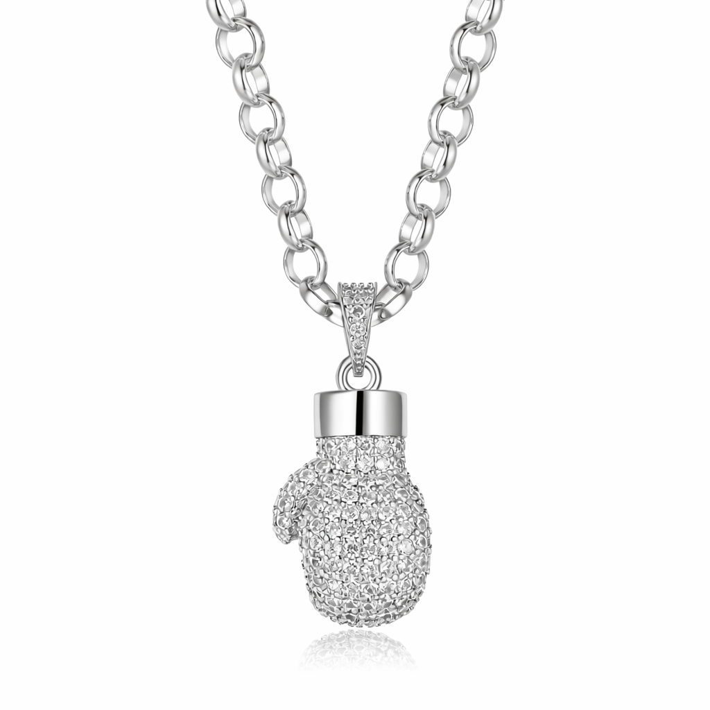 Silver Filled | Boxing Glove Pendant Necklace | 22" Cuban Chain For Men Women&