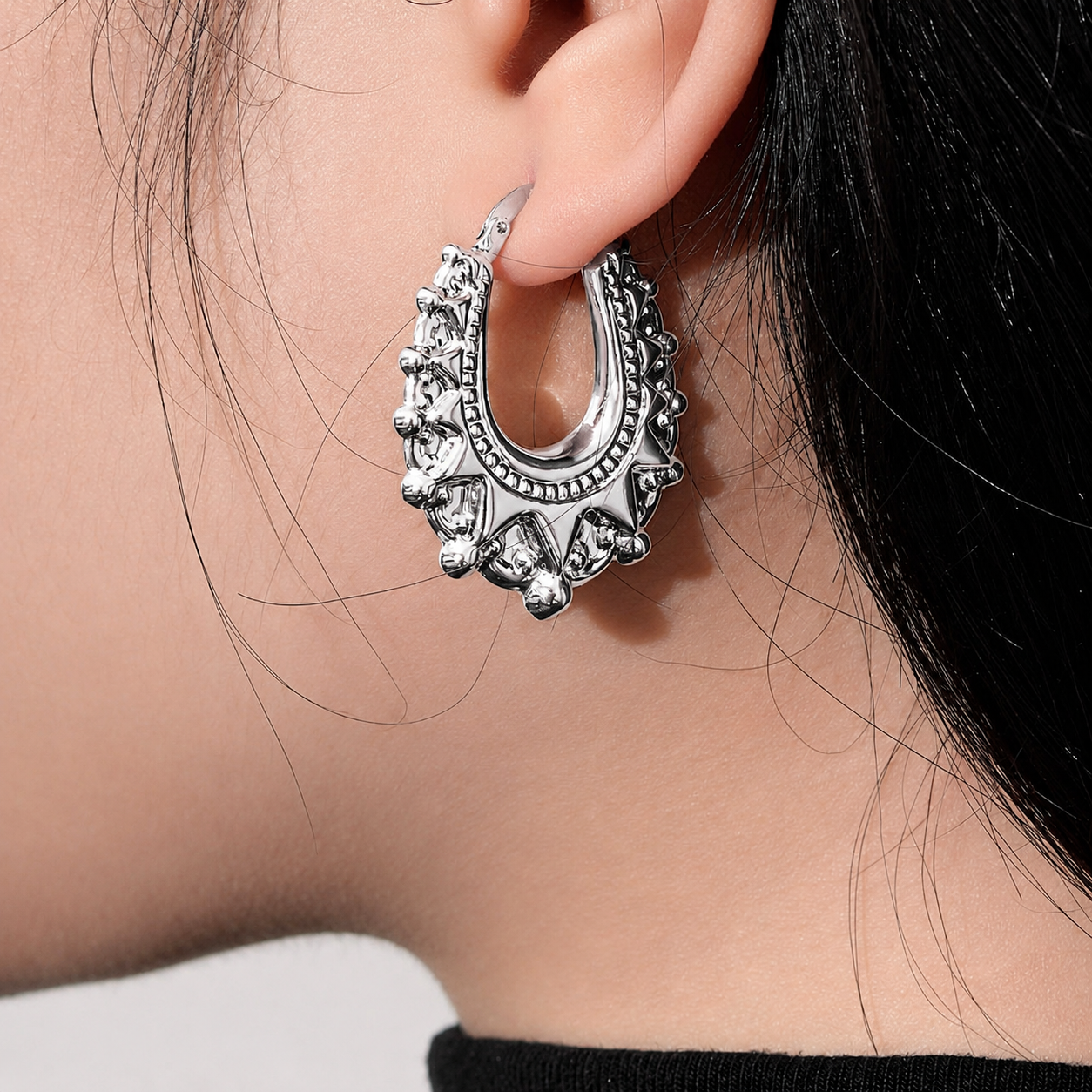 Silver Gypsy Creole Hoop Earrings 25mm