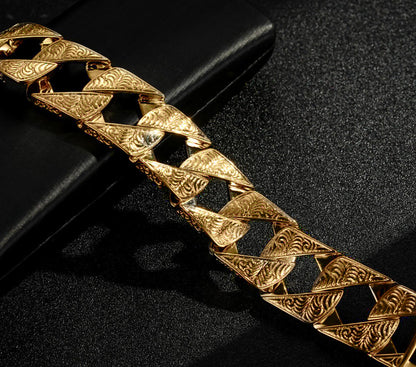 New 26mm Gold-Filled Ornate Chaps Cuban Curb Bracelet – 9-Inch
