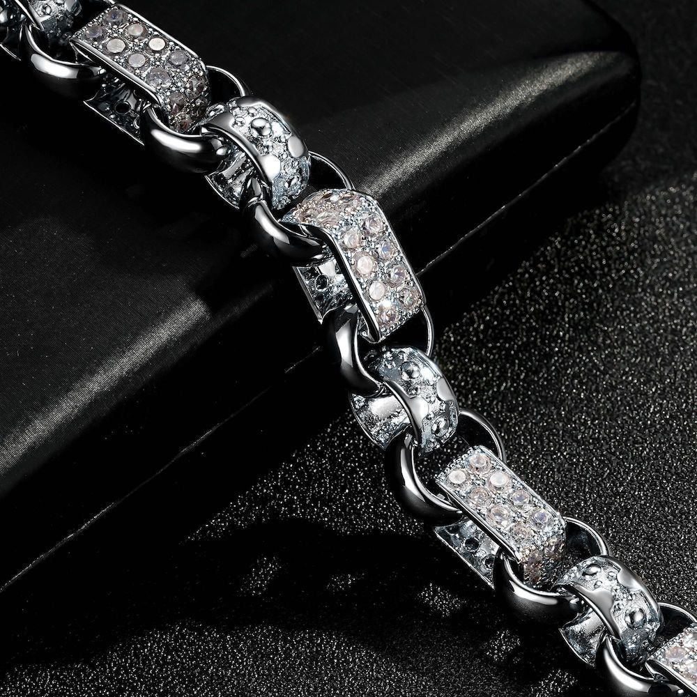 New 13mm Silver-Filled Gypsy Belcher Bracelet with Albert Clasp - 8 Inch