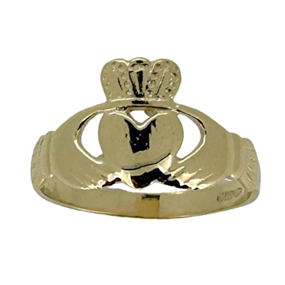 9ct Solid Yellow Gold Claddagh Ring Sizes K/L/M .375