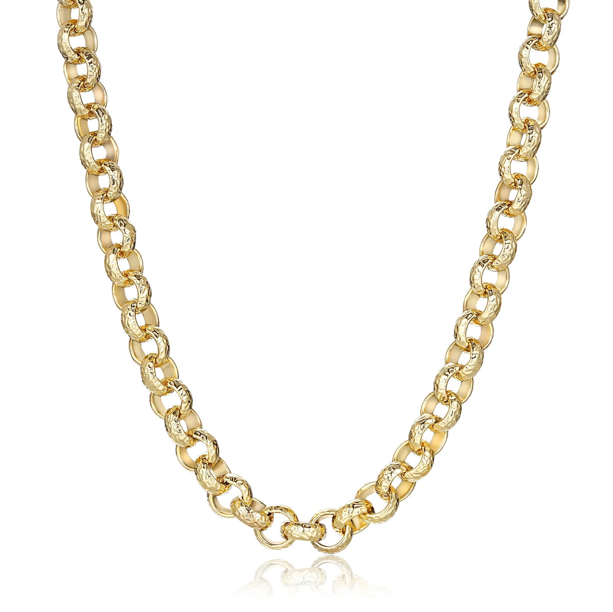 Gold Diamond-Cut Patterned Belcher Chain &amp; Bracelet Set 12mm