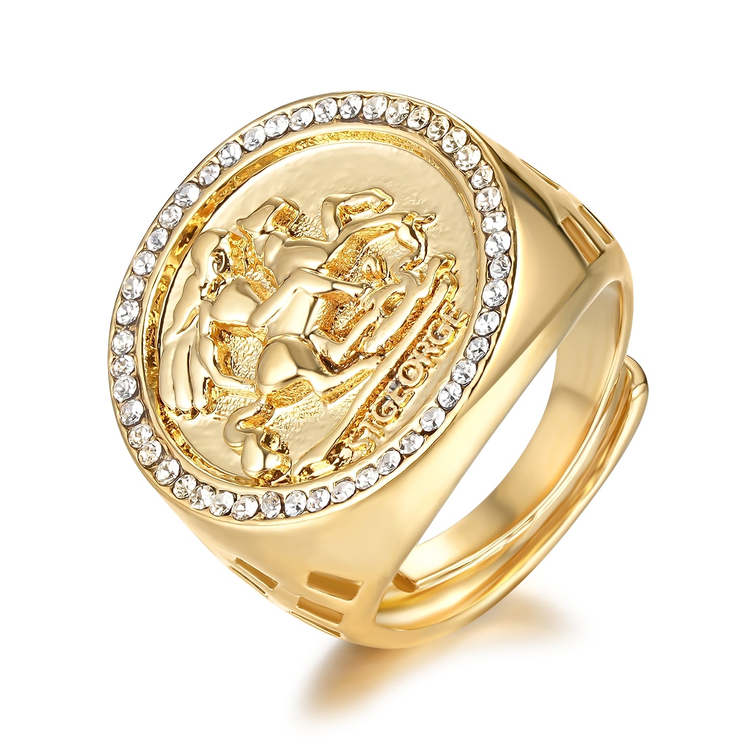 Gold St George Sovereign Ring with Stones