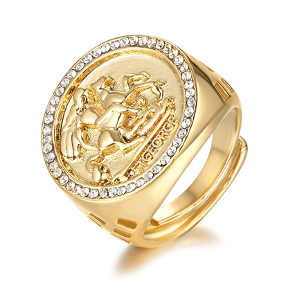 Gold St George Sovereign Ring with Stones
