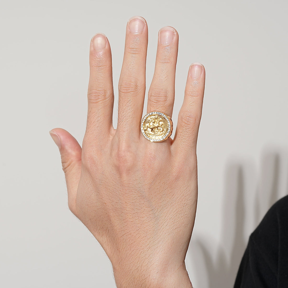 Waterproof Gold St George Sovereign Adjustable Ring with Stones