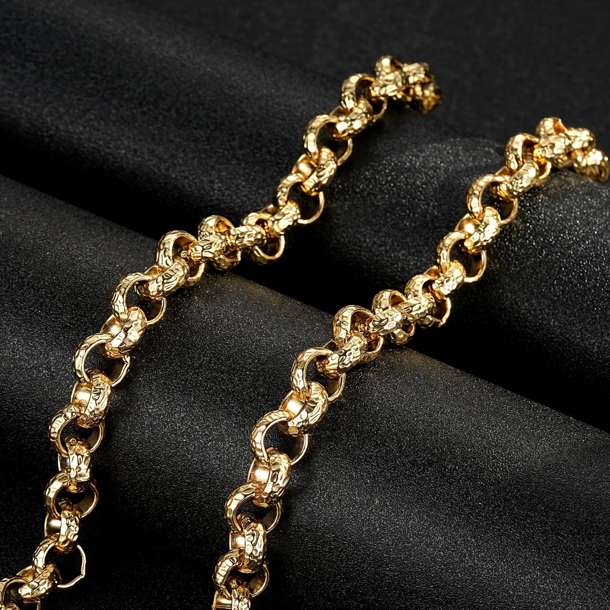 Gold Diamond-Cut Patterned Belcher Chain &amp; Bracelet Set 12mm