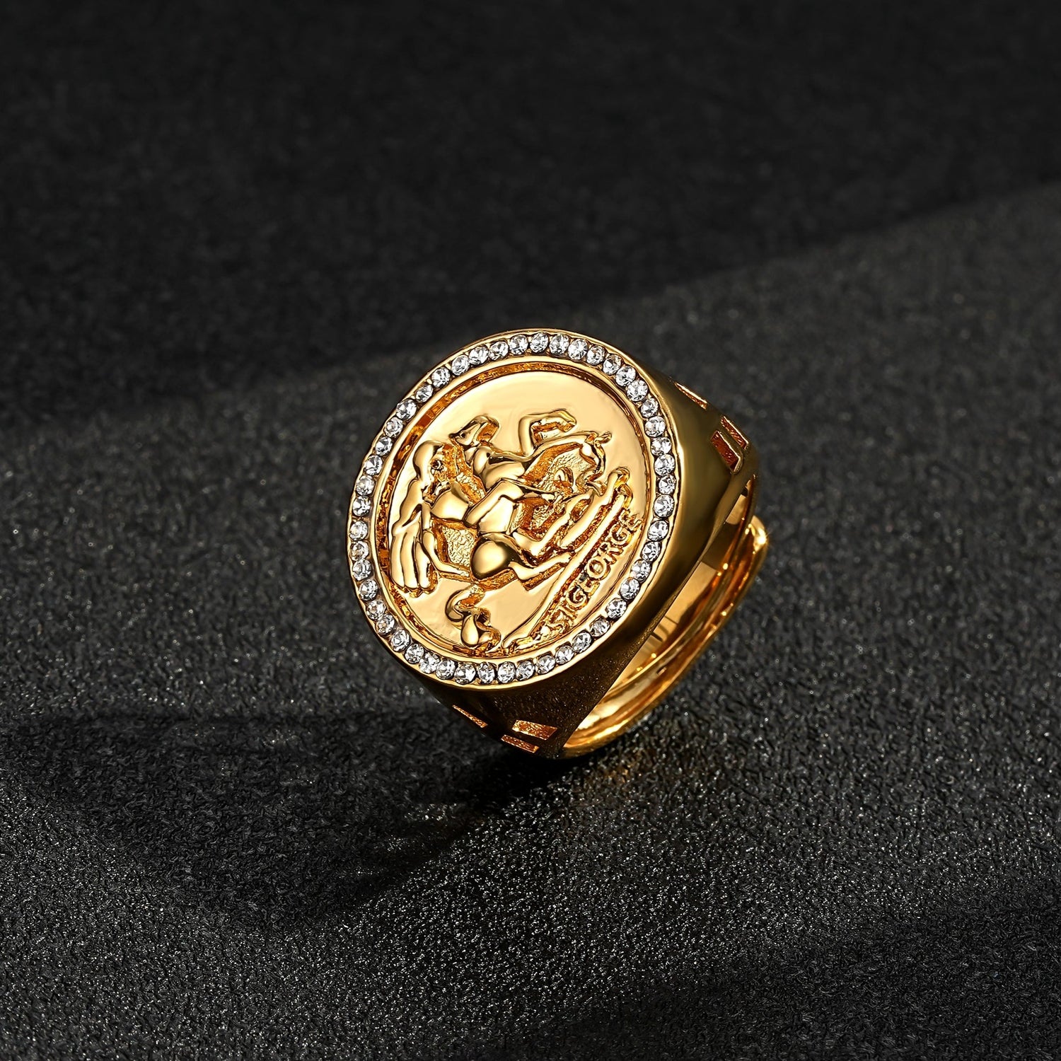 Gold St George Sovereign Ring with Stones