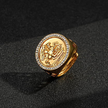 Gold St George Sovereign Ring with Stones