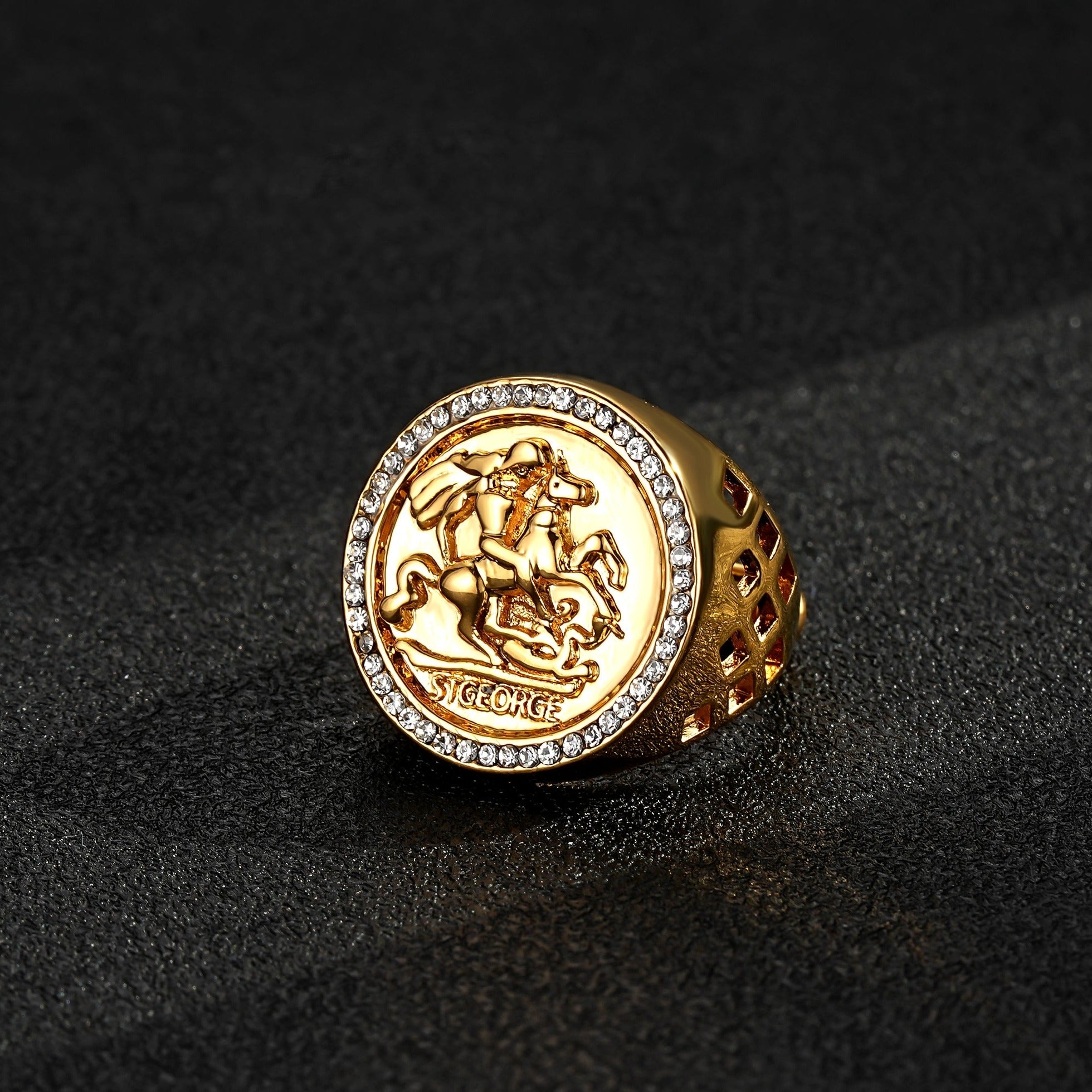 Gold St George Sovereign Ring with Stones