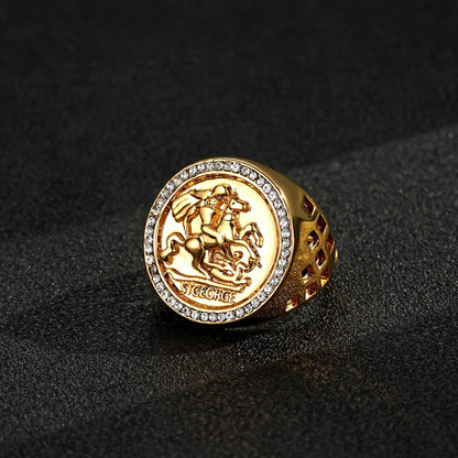 Gold St George Sovereign Ring with Stones