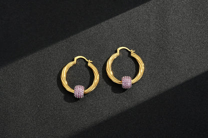 Gold Pink Disco Ball Hoop Earrings