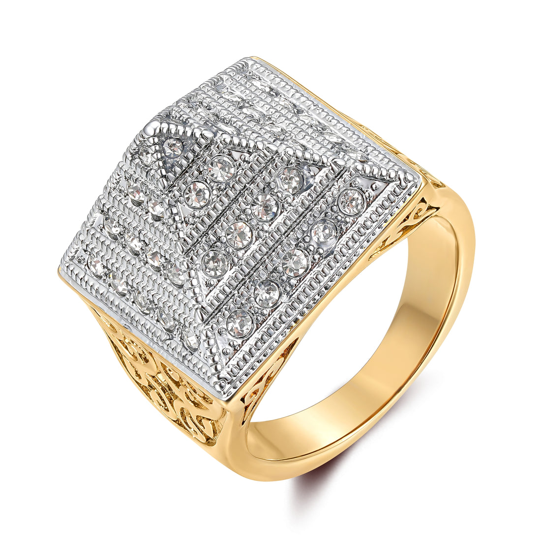 Two-Tone Gold CZ Pyramid Ring – Available in Sizes 10, 11, and 12