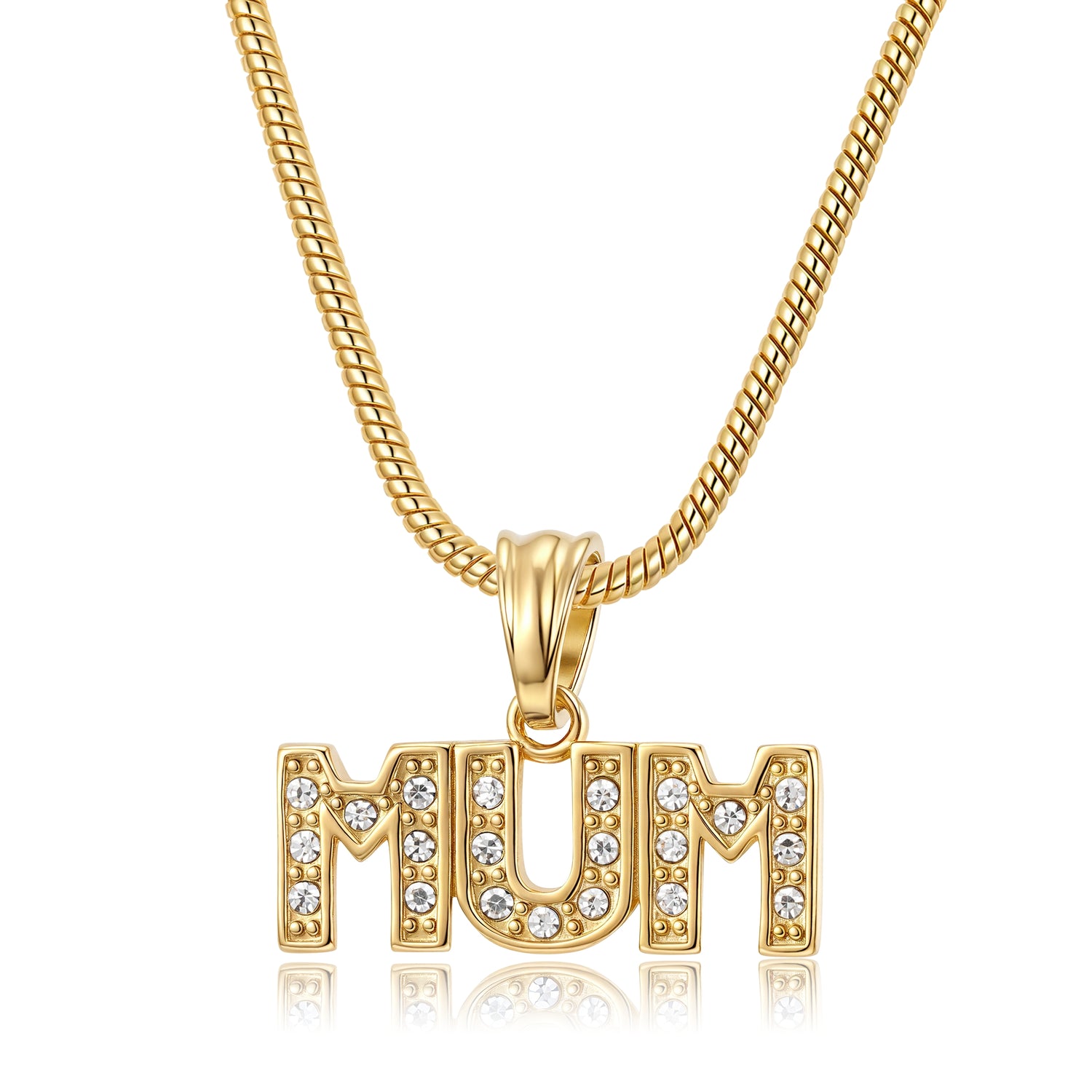 SPARKLD Gold Diamond MUM Pendant Necklace 22” Snake Chain 15g Jewellery Gift