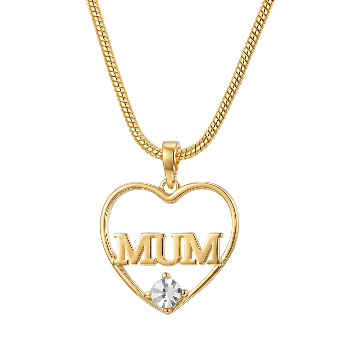 Gold MUM Heart Pendant with Diamonds 22” Snake Chain Necklace Gift 16g