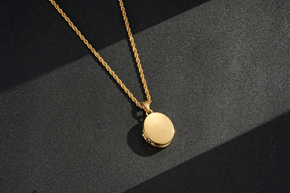 Gold Locket Pendant Necklace 20” Rope Chain 2.5mm Jewellery Gift