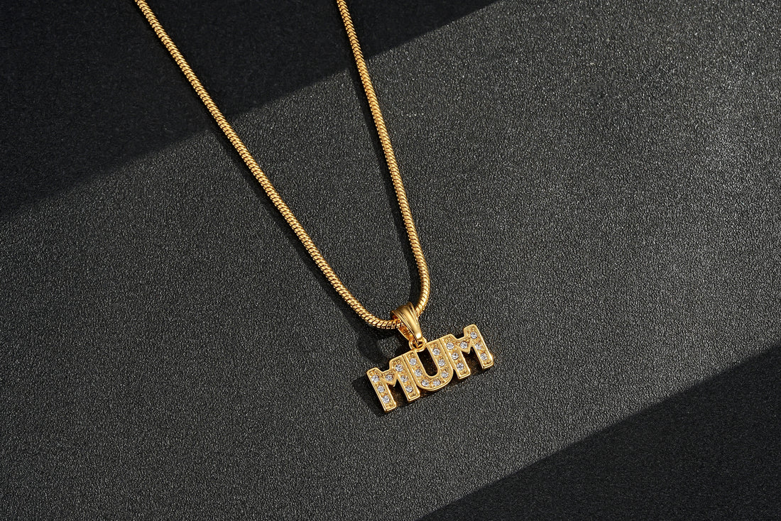 SPARKLD Gold Diamond MUM Pendant Necklace 22” Snake Chain 15g Jewellery Gift