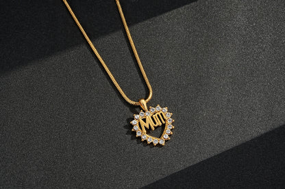 Gold Heart MUM Pendant Necklace with Clear Stones 22” Snake Chain 17.5g Jewellery Gift