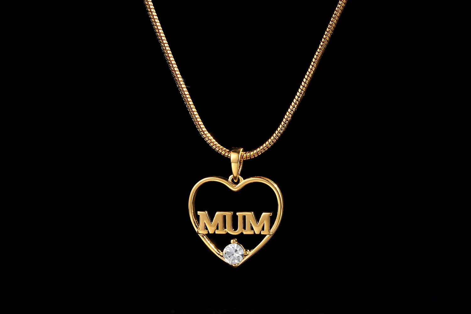 Gold MUM Heart Pendant with Diamonds 22” Snake Chain Necklace Gift 16g