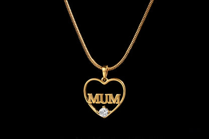 Gold MUM Heart Pendant with Diamonds 22” Snake Chain Necklace Gift 16g