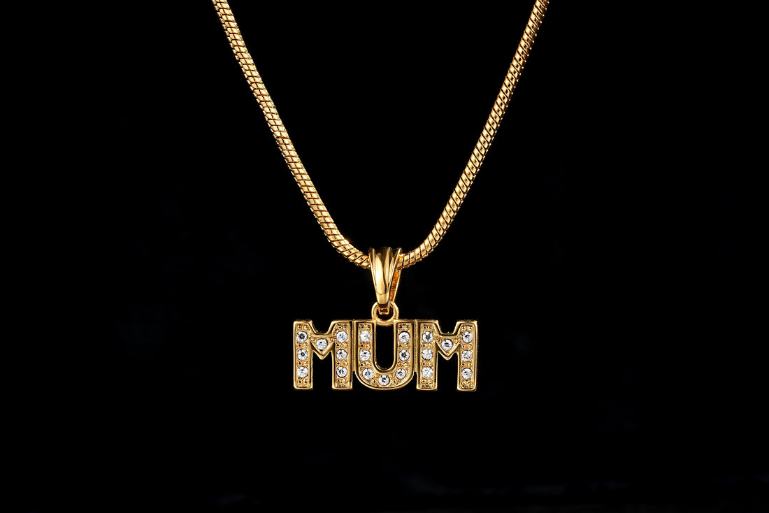 SPARKLD Gold Diamond MUM Pendant Necklace 22” Snake Chain 15g Jewellery Gift
