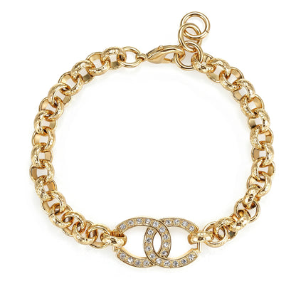 Kids gold horse shoe Belcher bracelet with diamond cut links, 8/8.5-inch, 27g.
