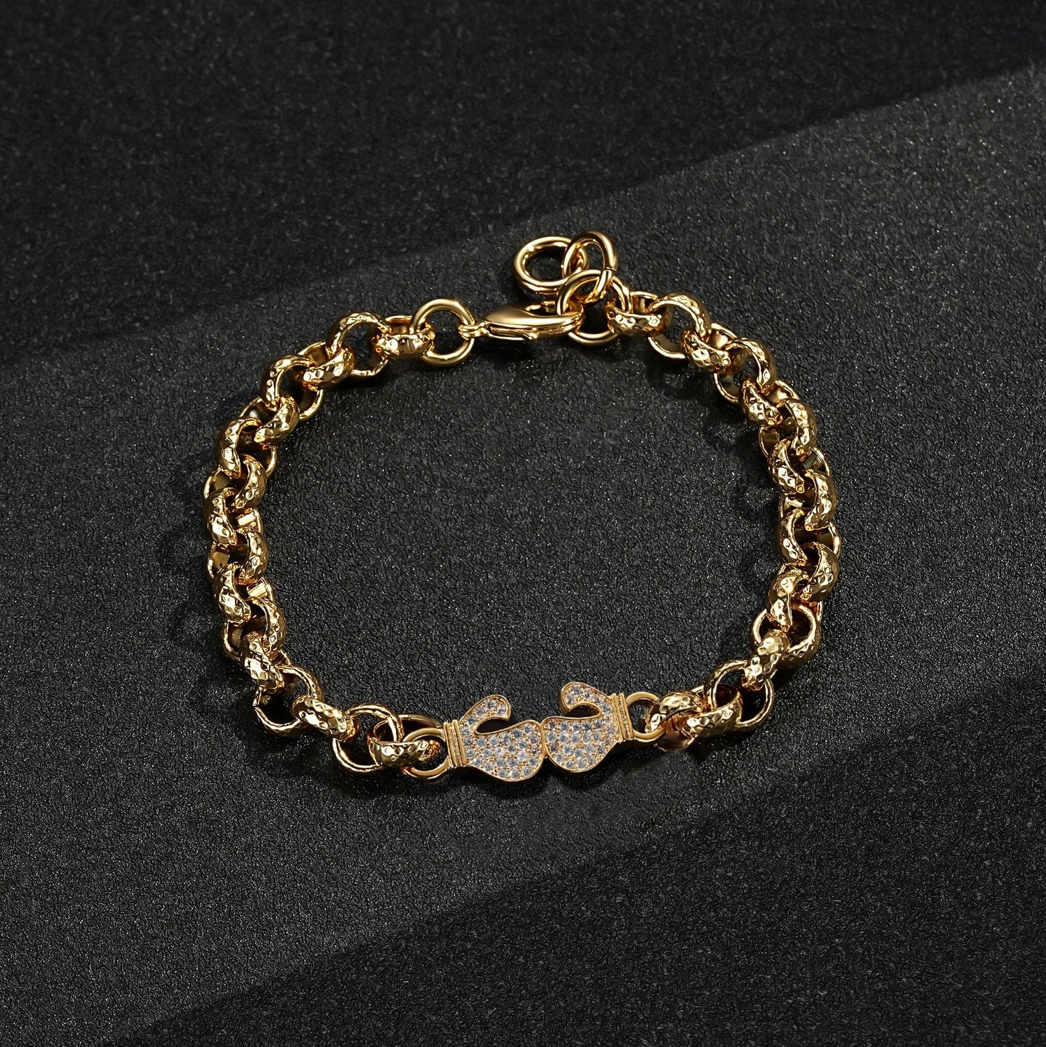 New 8mm Gold Boxing Gloves Belcher Bracelet 8.5 Inch