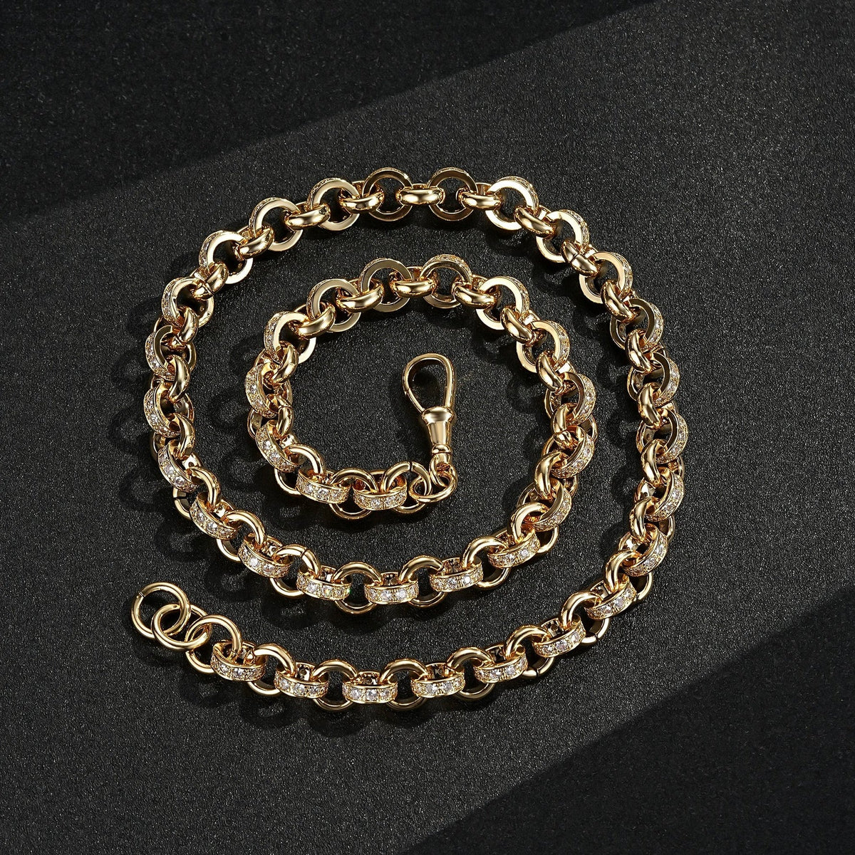 Gold Belcher Chain &amp; Bracelet Set with Albert Clasp 10mm