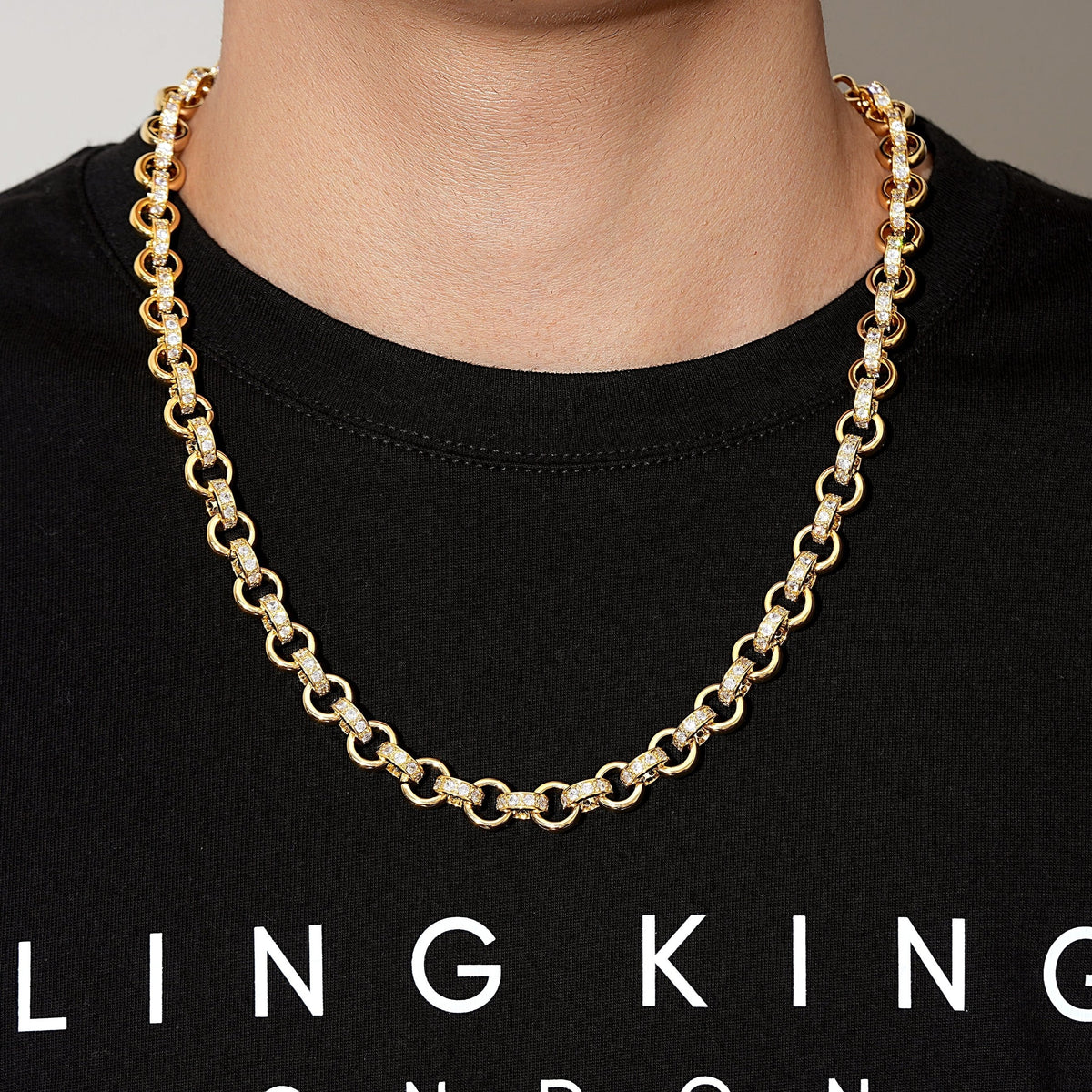 10mm gold alternate-pattern belcher chain
