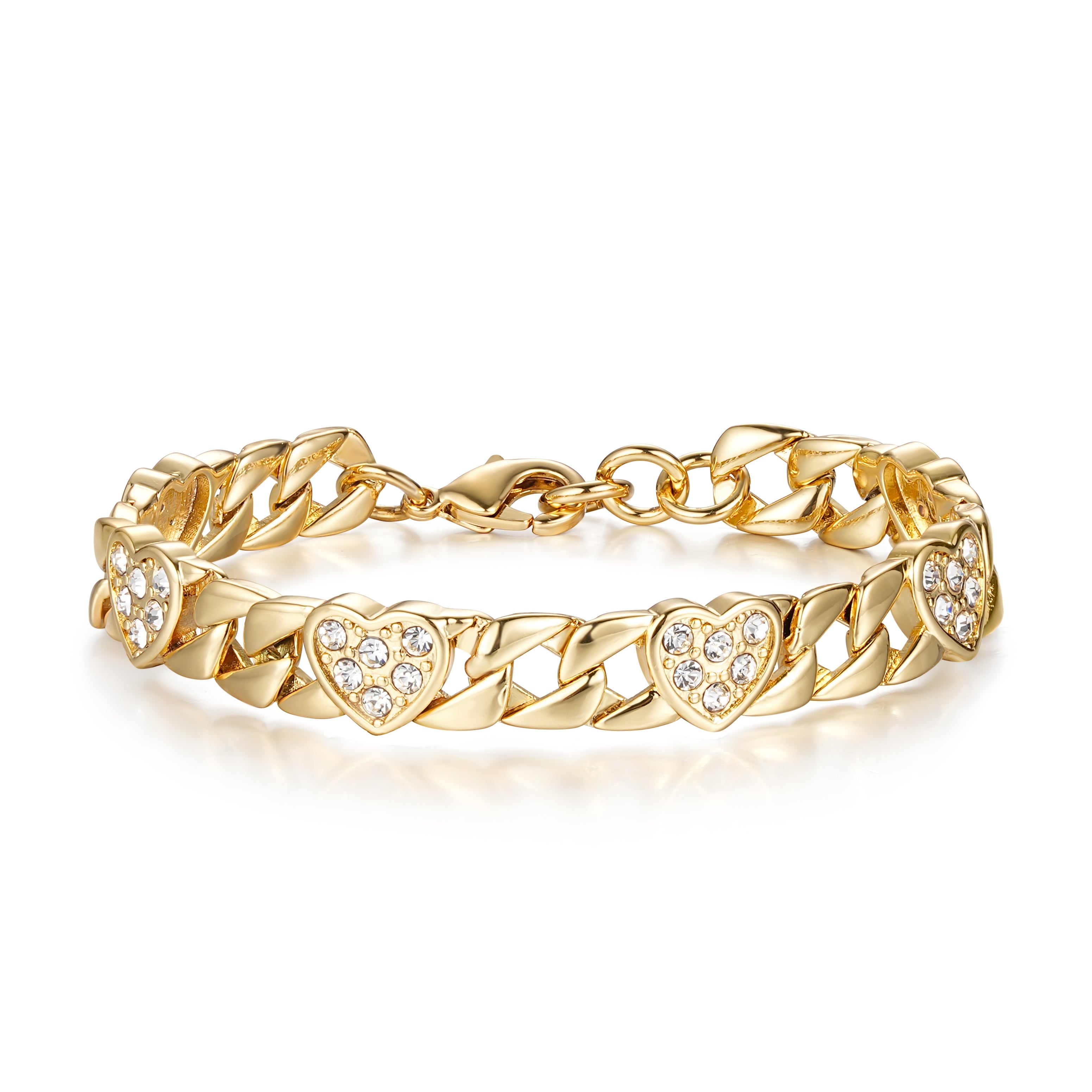 Gold-filled kids heart curb bracelet, 6-inch length, 7mm wide, 11g.