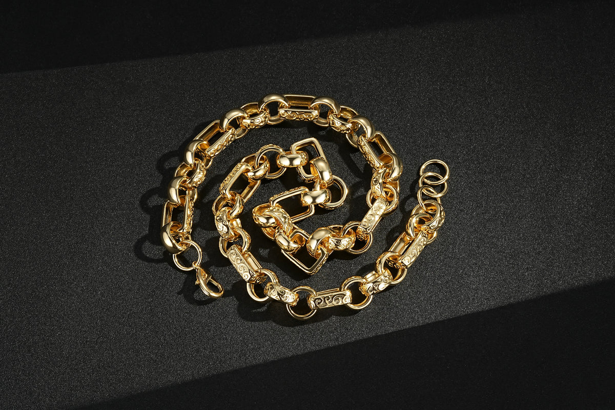 Gold Gypsy Link Belcher Chain, Bracelet &amp; Set 10mm