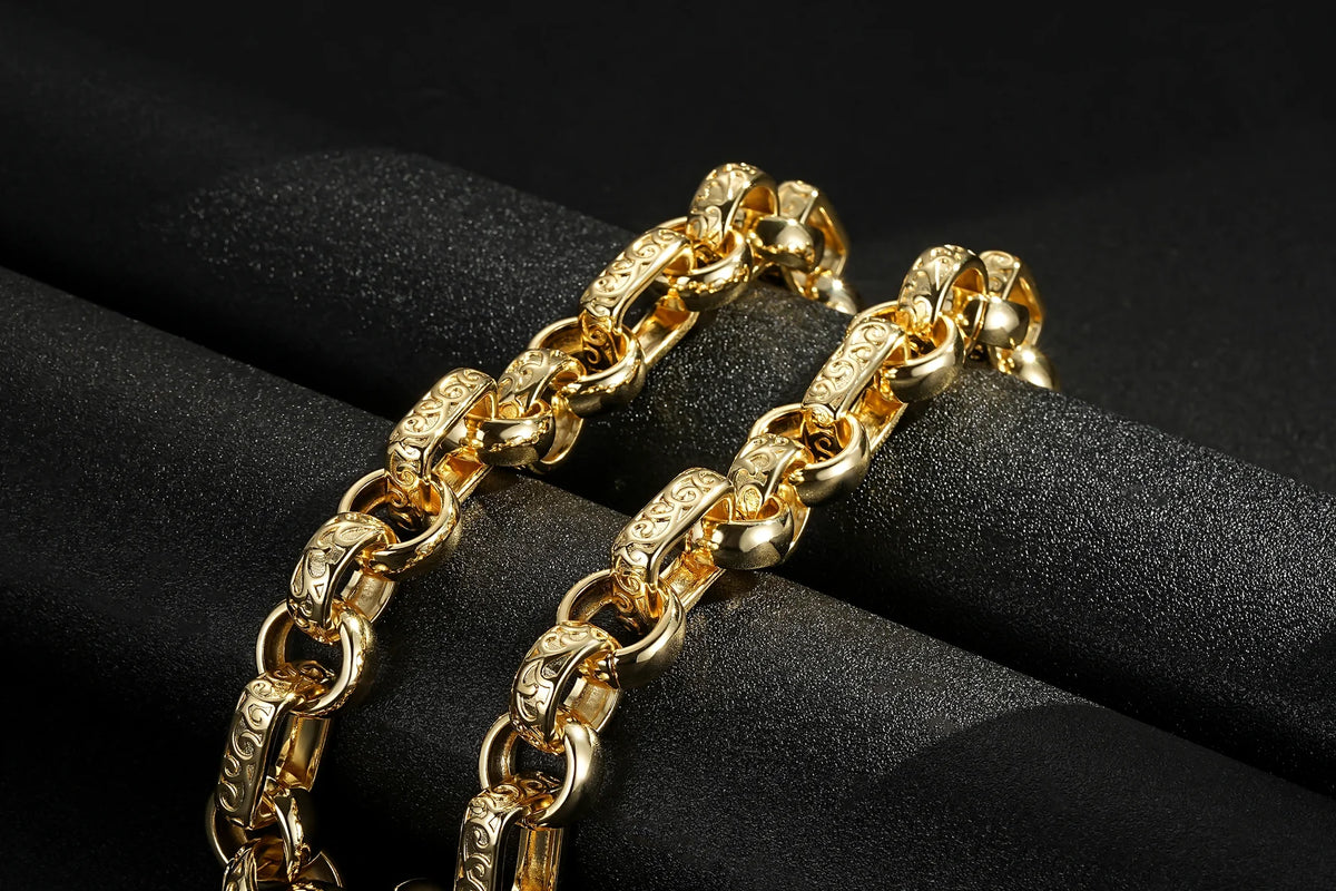 Gold Gypsy Link Belcher Chain &amp; Bracelet Set 10mm