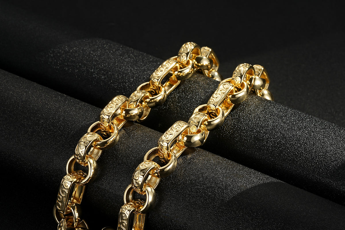 Gold Gypsy Link Belcher Chain, Bracelet &amp; Set 10mm