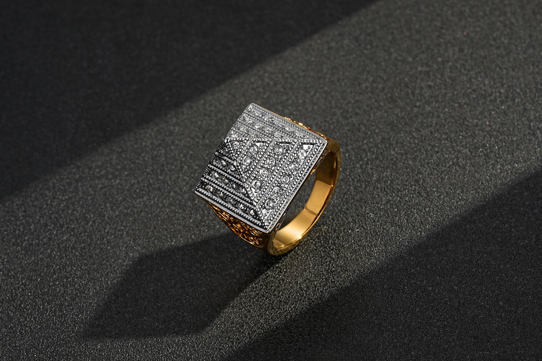 Two-Tone Gold CZ Pyramid Ring – Available in Sizes 10, 11, and 12