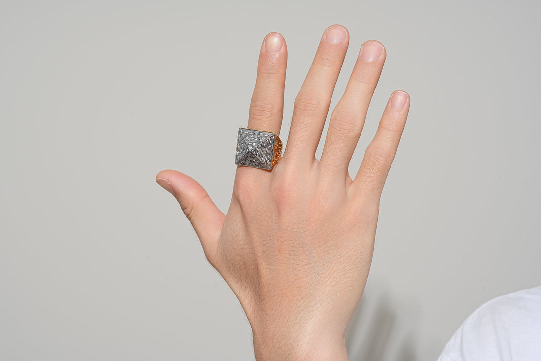 Two-Tone Gold CZ Pyramid Ring – Available in Sizes 10, 11, and 12