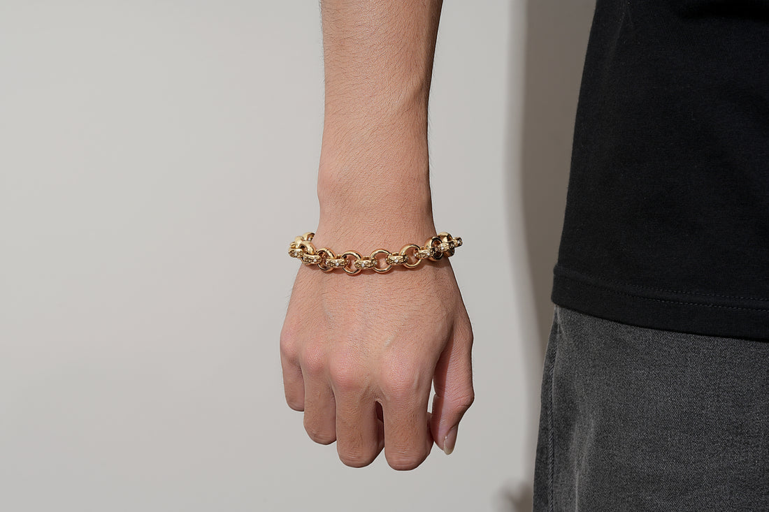 Gold Crystal Belcher Bracelet &amp; Chain Set 12mm