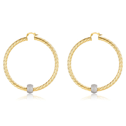 68mm Gold Twist Hoop Earrings with Disco Ball