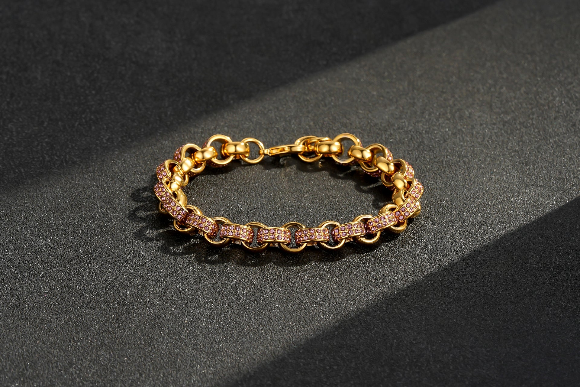 Gold Belcher Bracelet Stones 8mm