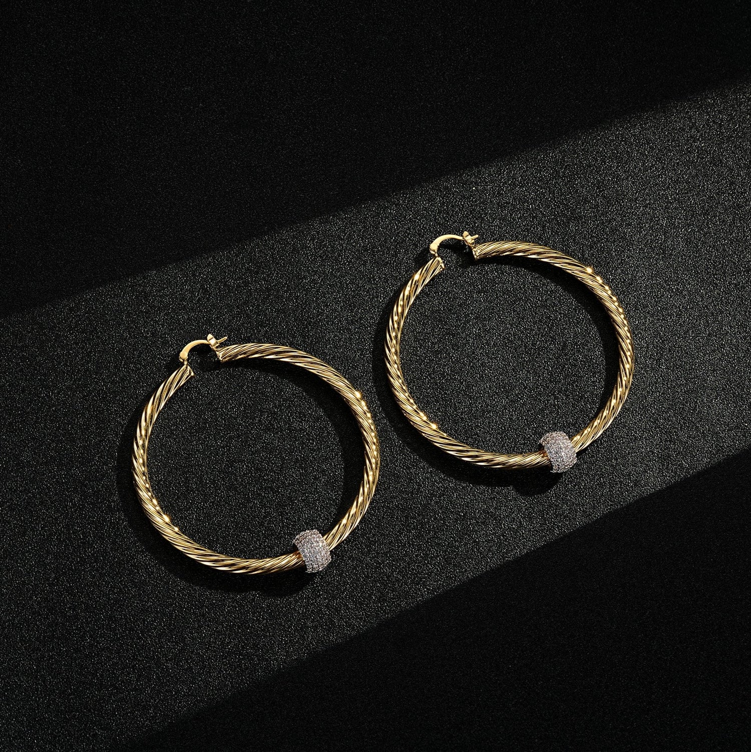 68mm Gold Twist Hoop Earrings with Disco Ball