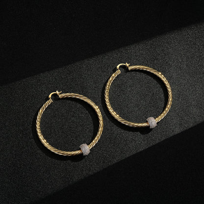 68mm Gold Twist Hoop Earrings with Disco Ball