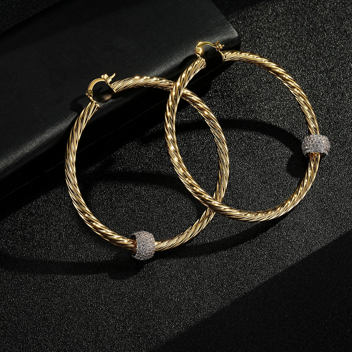 Gold 68mm Twist Hoop Earrings Disco Ball